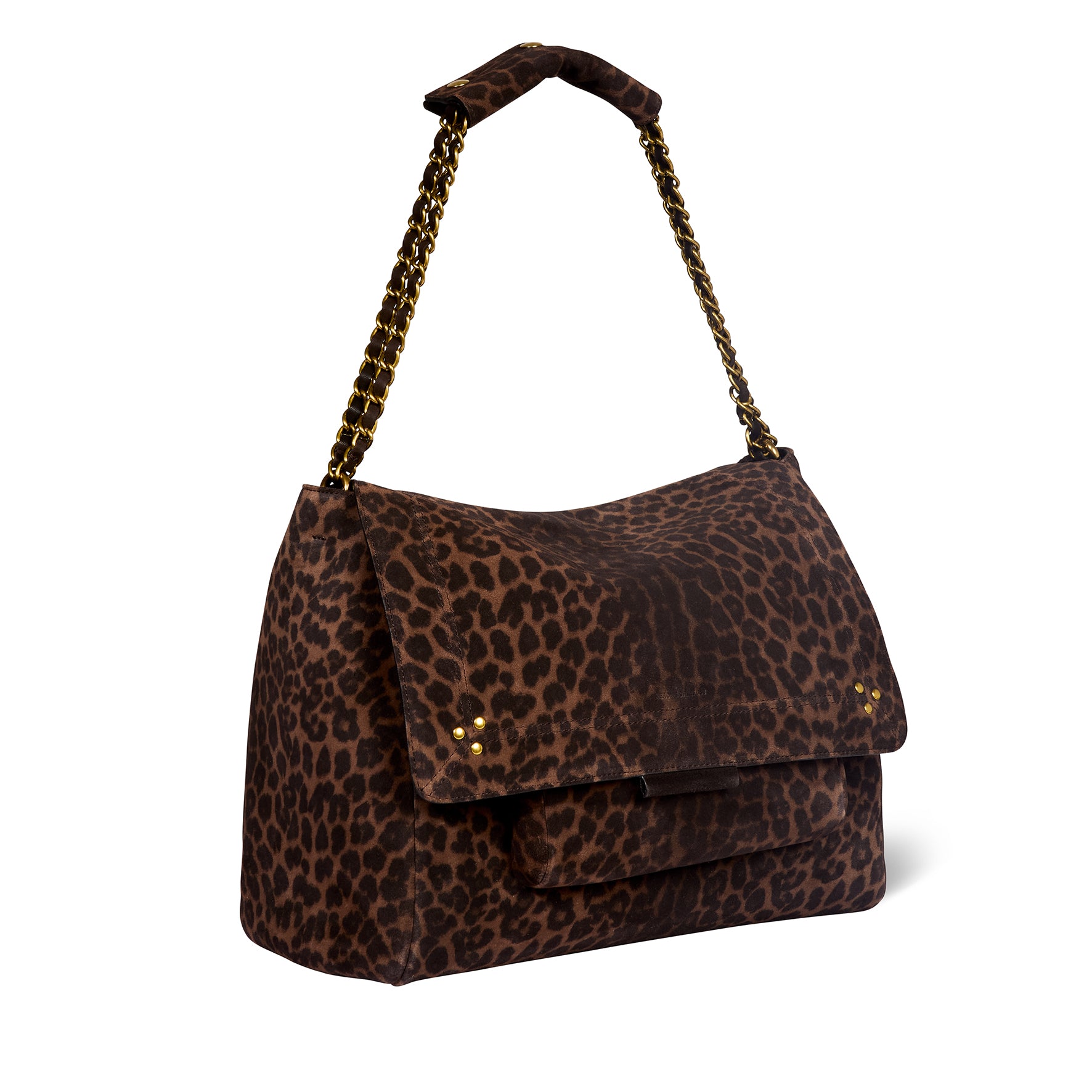 Sac Lulu XL Croûte Velours Imprimé Léopard Naturel