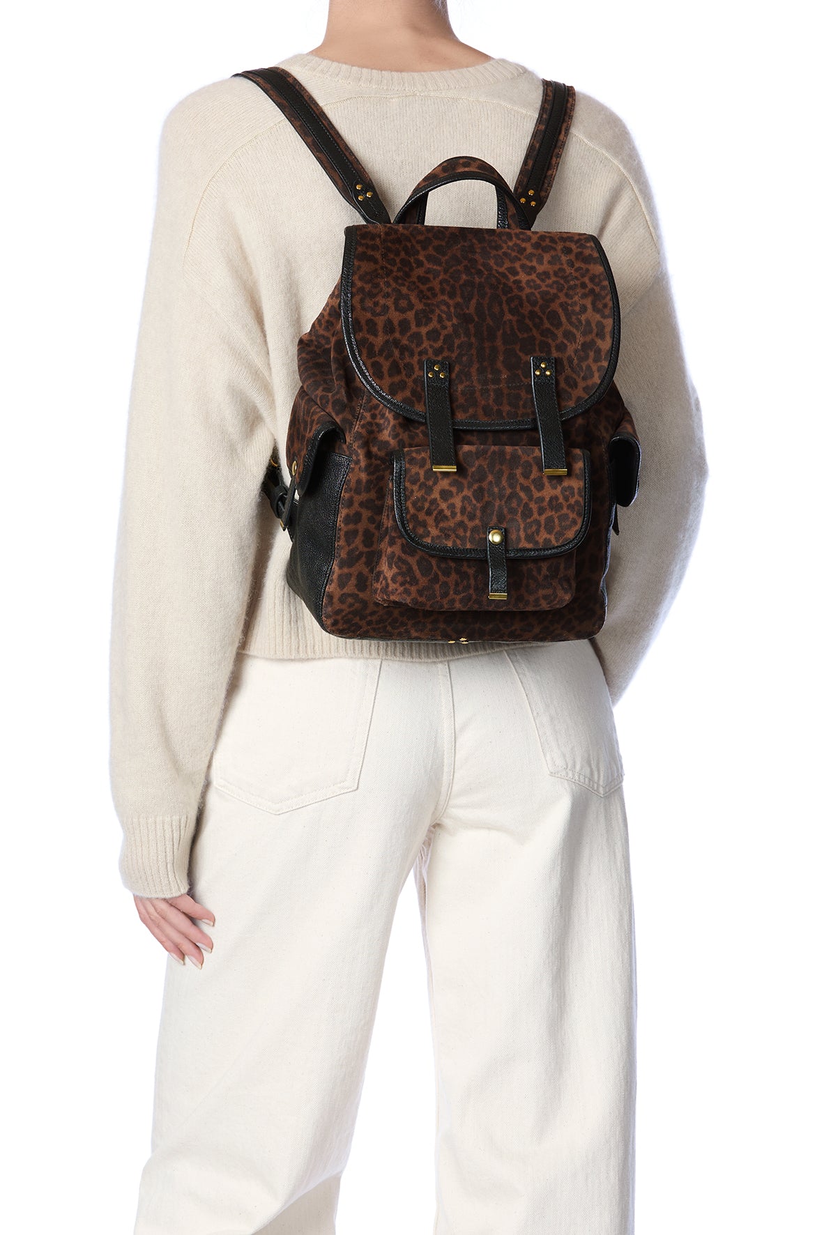 Stan Backpack Bag Imprimé Léopard Naturel Split Suede