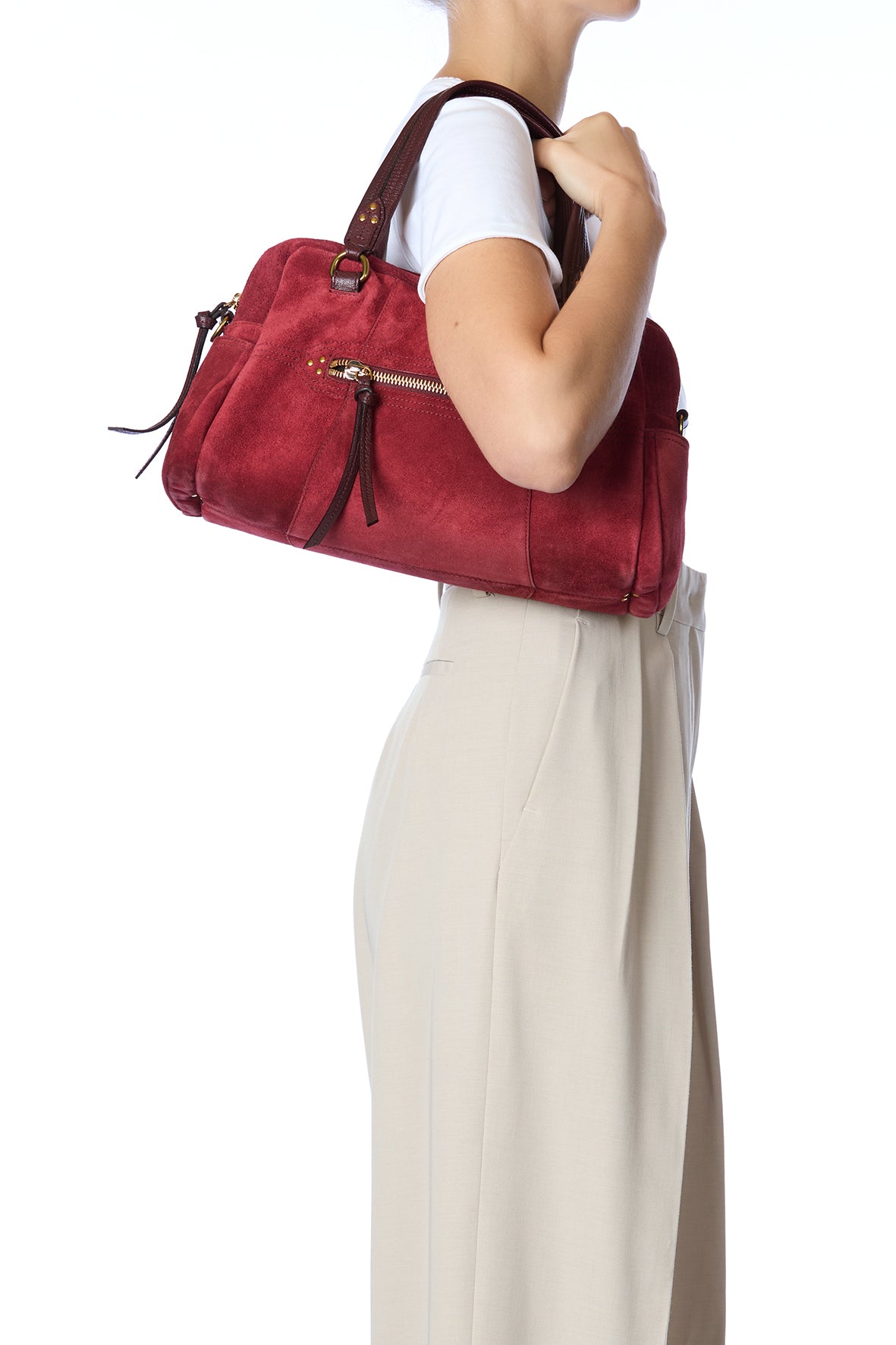 Sac Lucky Bowling Croûte Velours Burgundy