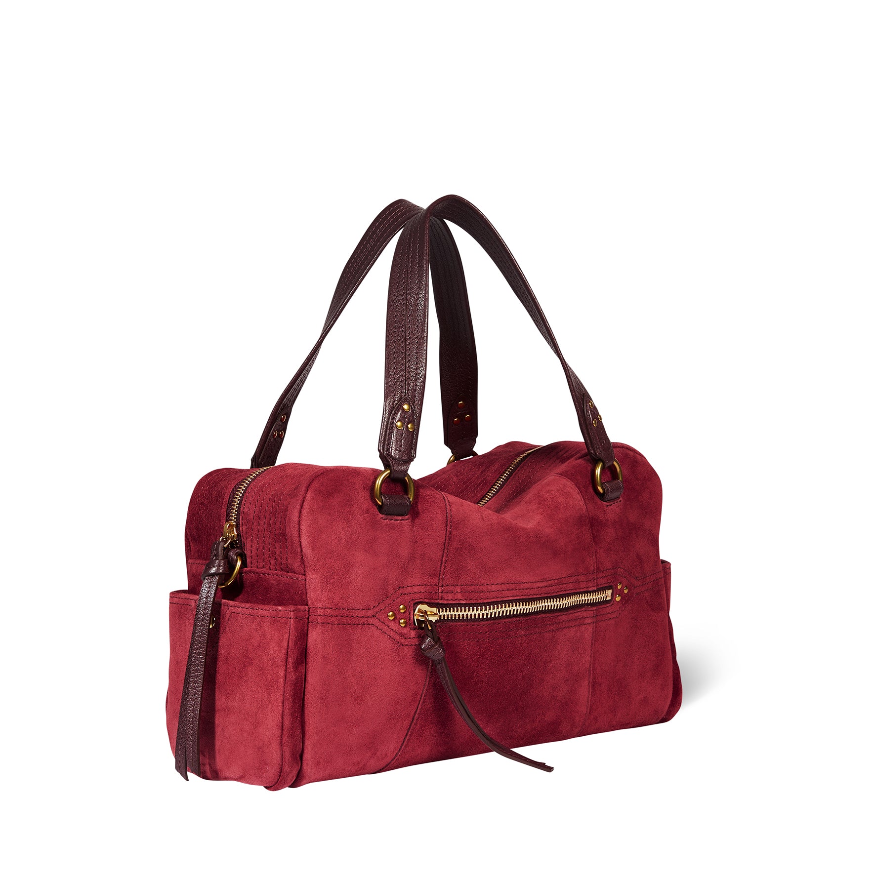 Sac Lucky Bowling Croûte Velours Burgundy