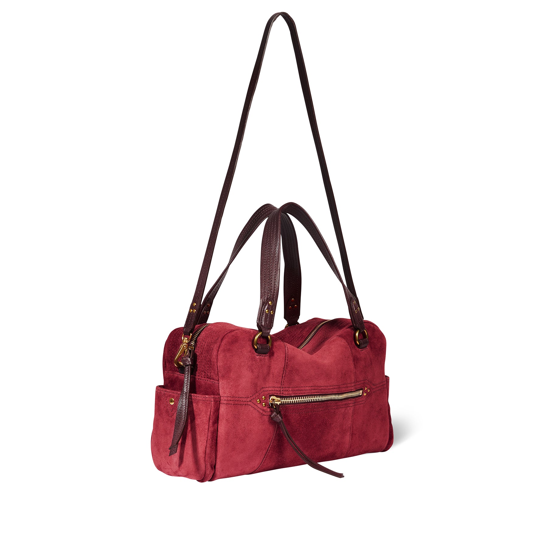 Sac Lucky Bowling Croûte Velours Burgundy