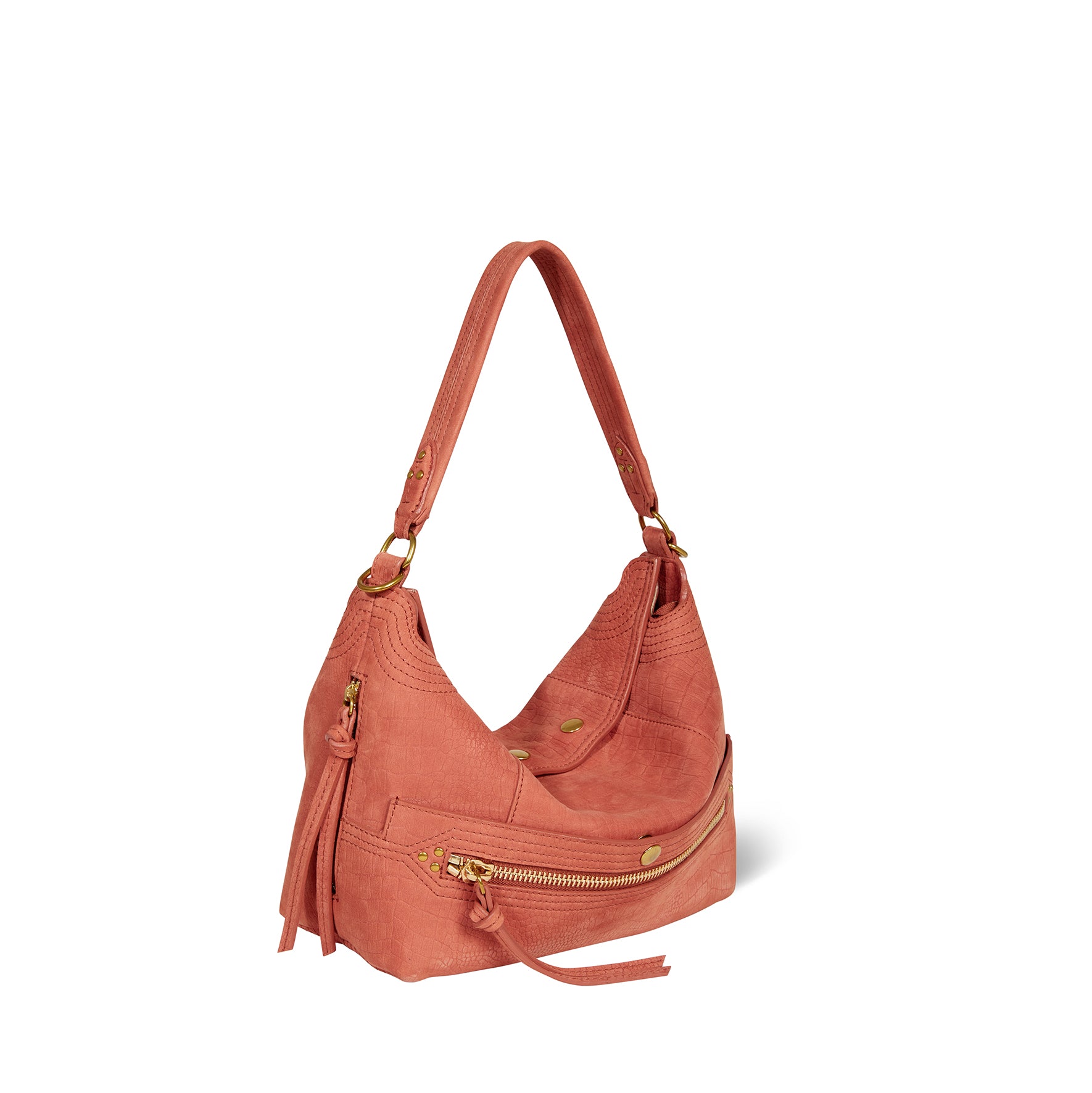 Sac Lucky Hobo Taurillon Imprimé Croco Terracotta